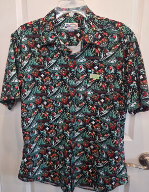 Party Shirt International Button-Up Shirt Men's M Black Avalanche Dogs Ski Print